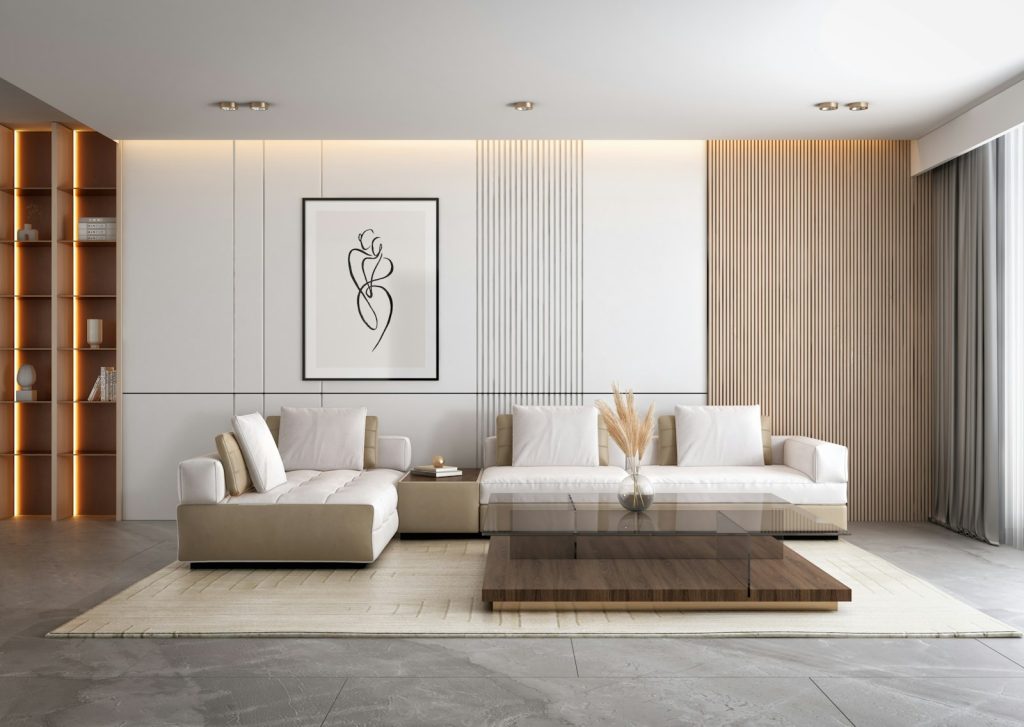 Woonkamer met bank en tafel